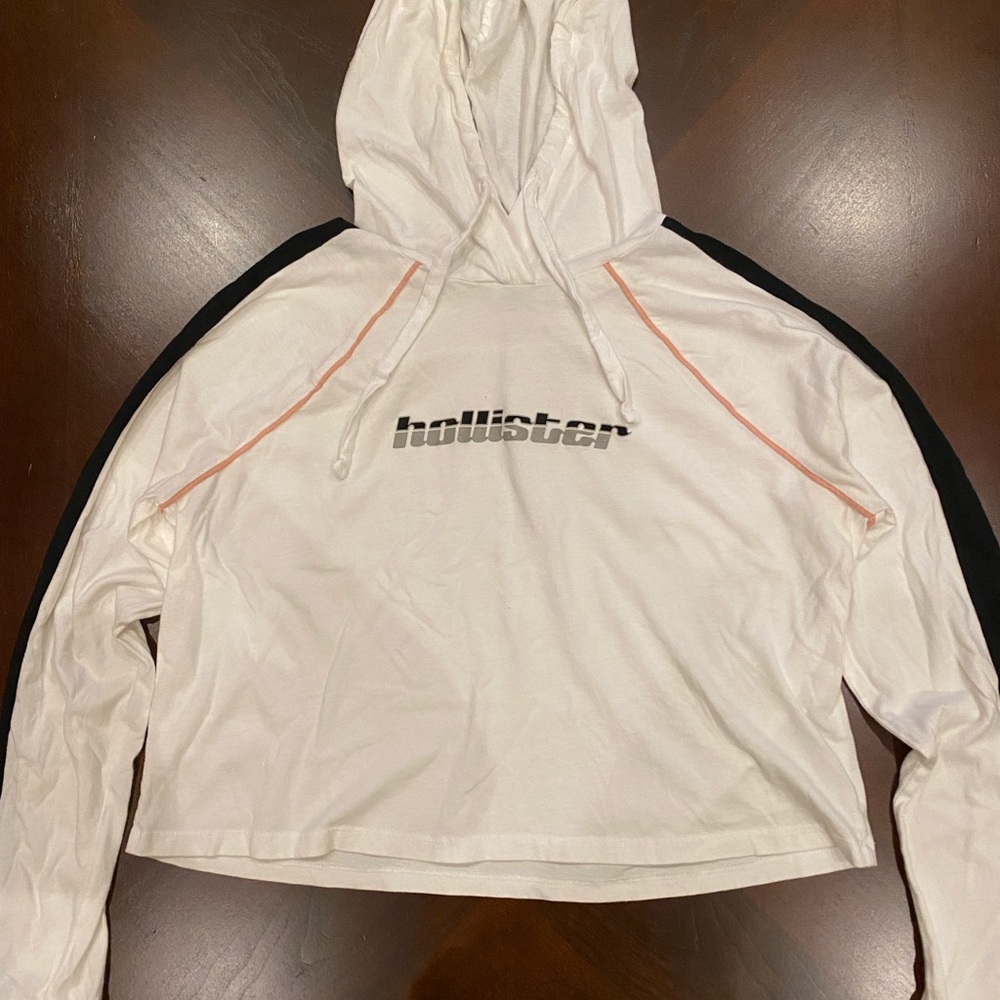 White Hollister Hooded Long Sleeve Shirt